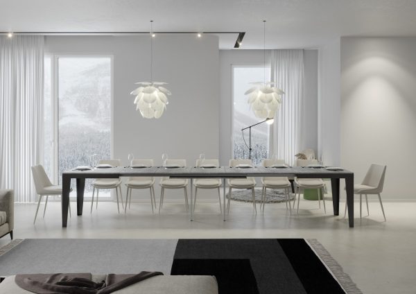 Tavolo Flame Evolution piano Cemento 90x160 Allungato 420 telaio Antracite - immagine 4