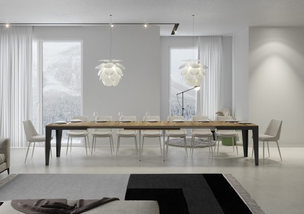 Tavolo Flame Evolution piano Quercia Natura 90x120 Allungato 380 telaio Antracite - immagine 4