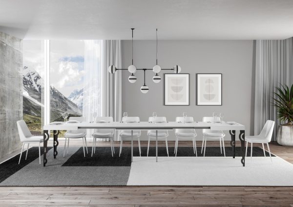Tavolo allungabile 90x120/380 cm Karamay bianco frassino gambe antracite - immagine 4
