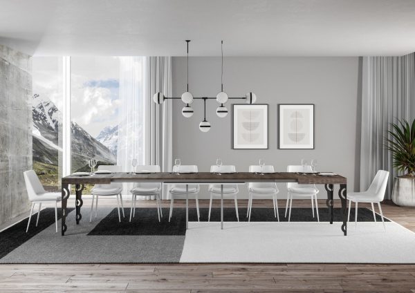 Tavolo allungabile 90x140/400 cm Karamay noce telaio Antracite - immagine 4