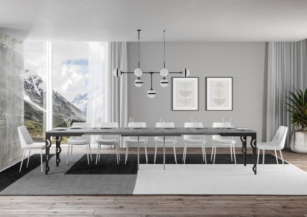 Tavolo Karamay Evolution piano Cemento 90x160 Allungato 420 telaio Antracite - immagine 4