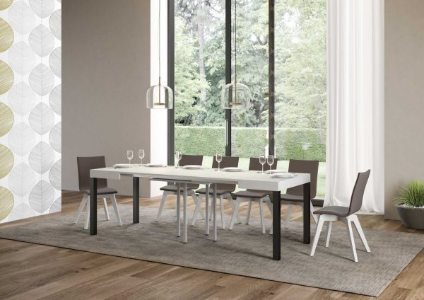 Tavolo everyday Allungabile piano Bianco Frassino 90x90 Allungato 246 telaio Antracite - immagine 3