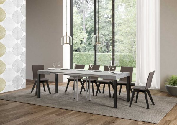 Tavolo everyday Allungabile piano Cemento 90x90 Allungato 246 telaio Antracite - immagine 3