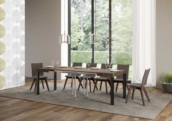 Tavolo everyday Allungabile piano Noce 90x90 telaio Allungato 246 Antracite - immagine 3