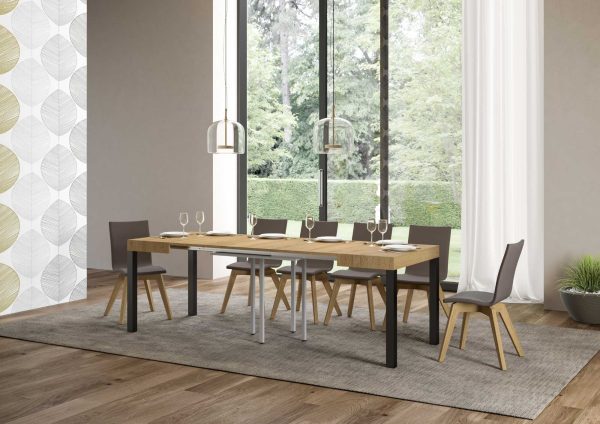 Tavolo everyday Allungabile piano Quercia Natura 90x90 Allungato 246 telaio Antracite - immagine 3