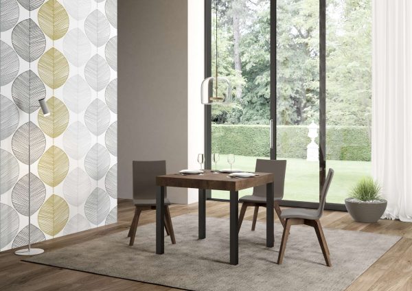 Tavolo everyday Allungabile piano Noce 90x90 telaio Allungato 246 Antracite - immagine 2