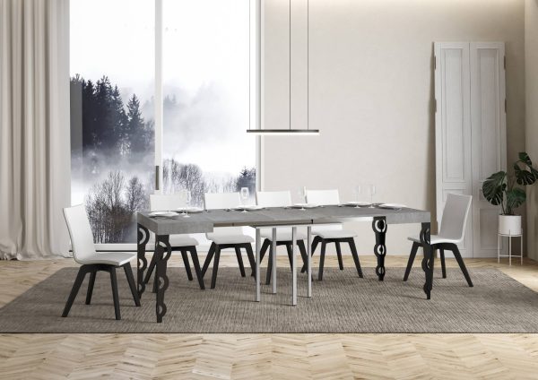 Tavolo Karamay Allungabile piano Cemento 90x90 Allungato 246 telaio Antracite - immagine 3