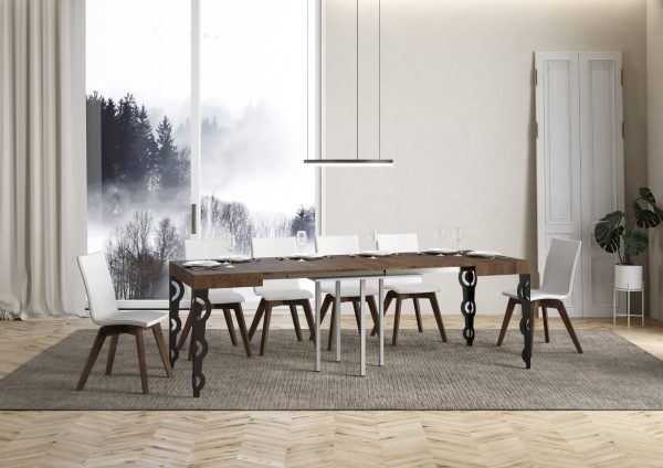 Tavolo Karamay Allungabile piano Noce 90x90 telaio Allungato 246 Antracite - immagine 3