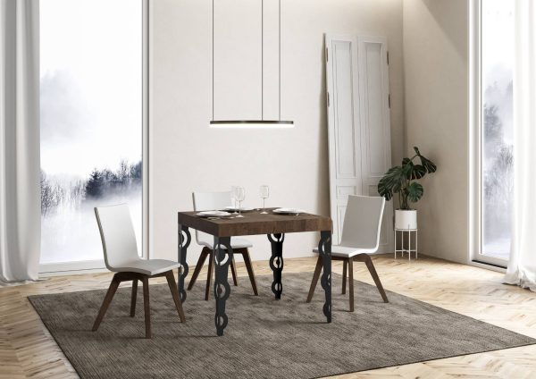 Tavolo Karamay Allungabile piano Noce 90x90 telaio Allungato 246 Antracite - immagine 2