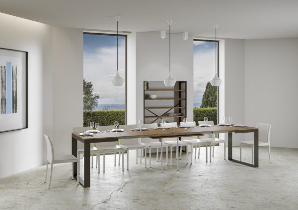 Tavolo Tecno Evolution piano Noce 90x160 Allungato 90x420 telaio Antracite - immagine 4