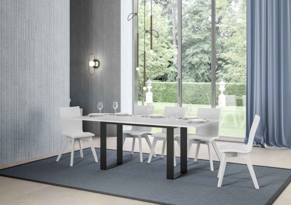 Tavolo Tecno Double Bianco Frassino 120x45 aperto/Allungato120x90/200x90 gambe/telaio Antracite - immagine 4