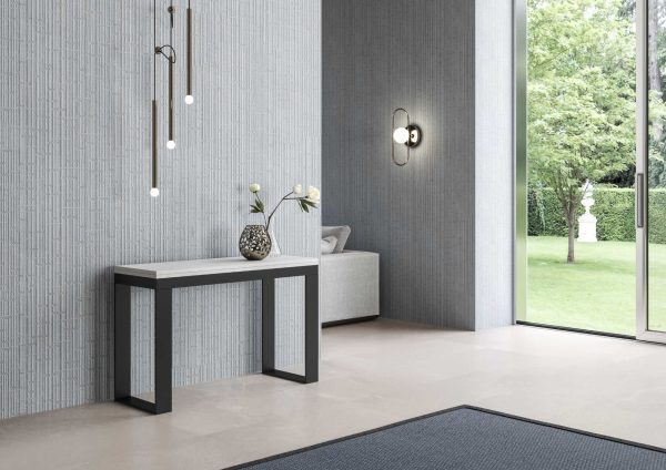 Tavolo Tecno Double Bianco Frassino 120x45 aperto/Allungato120x90/200x90 gambe/telaio Antracite - immagine 2