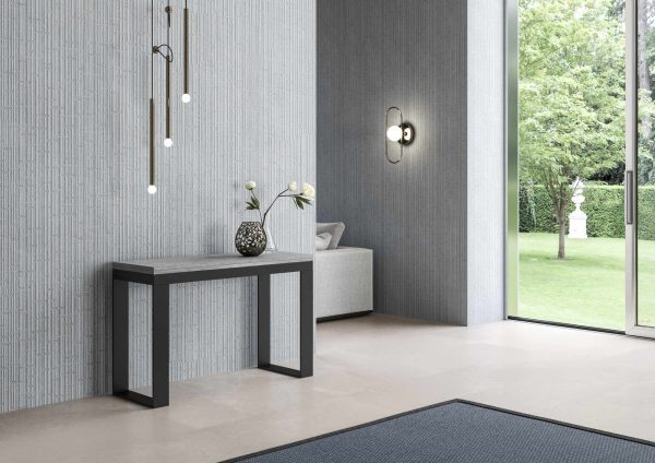 Tavolo Tecno Double Cemento 120x45 aperto 120x90 gambe/telaio Antracite - immagine 2