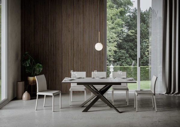 Tavolo Ganty piano Bianco Spatolato bordo Antracite 90x120 + 60 telaio Antracite - immagine 3