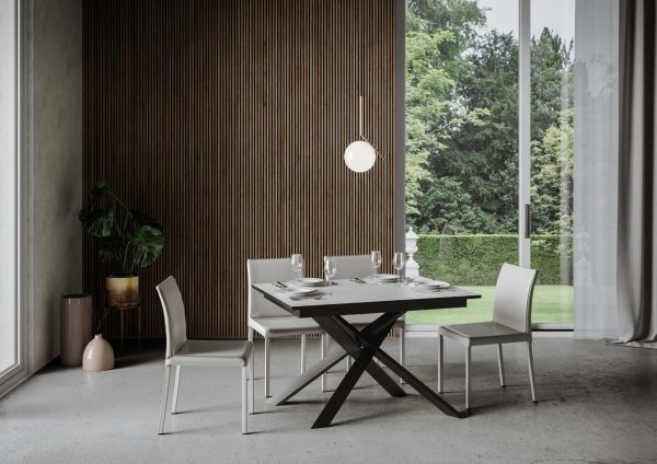 Tavolo Ganty piano Bianco Spatolato bordo Antracite 90x120 + 60 telaio Antracite - immagine 2