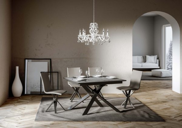 Tavolo Ganty piano Cemento bordo Antracite 90x120 + 60 telaio Antracite - immagine 2