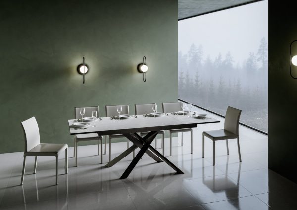 Tavolo Ganty piano Bianco Spatolato bordo Antracite 90x160 + 60 telaio Antracite - immagine 3