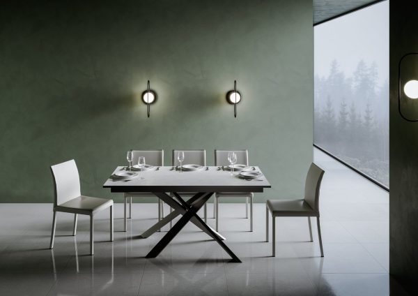Tavolo Ganty piano Bianco Spatolato bordo Antracite 90x160 + 60 telaio Antracite - immagine 2