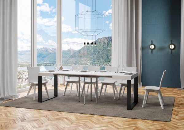 Tavolo Tecno Allungabile piano Bianco Frassino 90x90 Allungato 246 telaio Antracite - immagine 3