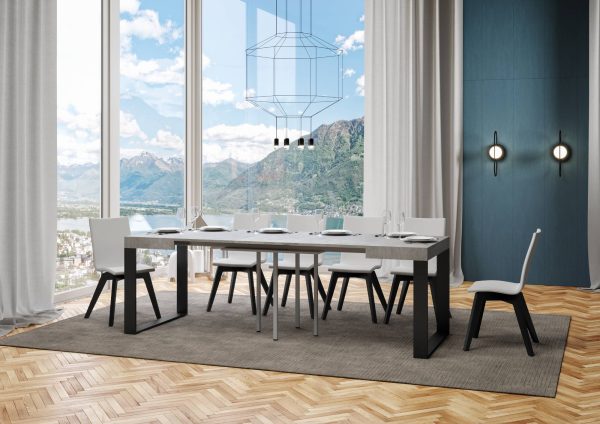 Tavolo Tecno Allungabile piano Cemento 90x90 Allungato 246 telaio Antracite - immagine 3