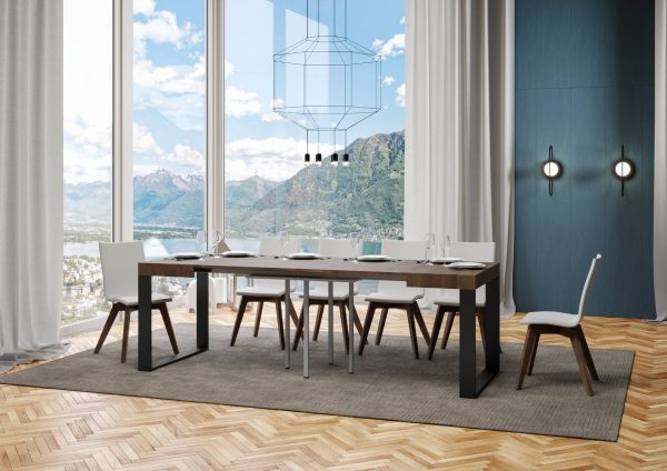 Tavolo Tecno Allungabile piano Noce 90x90 Allungato 246 telaio Antracite - immagine 3