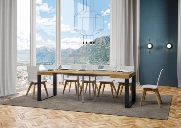 Tavolo Tecno Allungabile piano Quercia Natura 90x90 Allungato 246 telaio Antracite - immagine 3