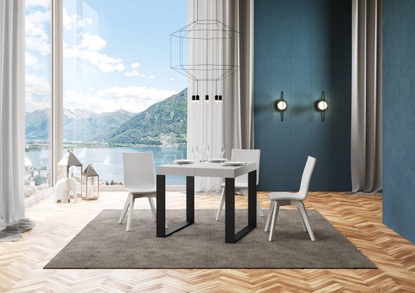 Tavolo Tecno Allungabile piano Bianco Frassino 90x90 Allungato 246 telaio Antracite - immagine 2