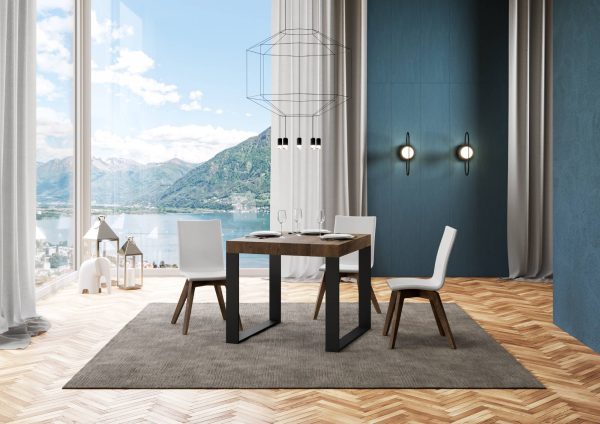 Tavolo Tecno Allungabile piano Noce 90x90 Allungato 246 telaio Antracite - immagine 2
