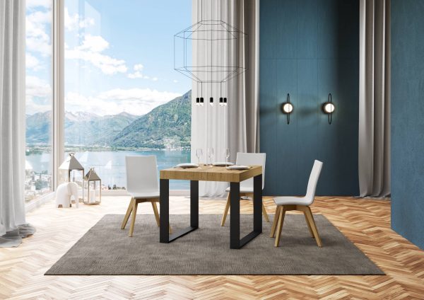 Tavolo Tecno Allungabile piano Quercia Natura 90x90 Allungato 246 telaio Antracite - immagine 2