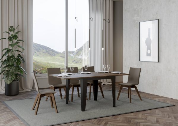 Tavolo Flame Libra Noce 90x90 Allungato 90x180 telaio e gambe Antracite - immagine 3