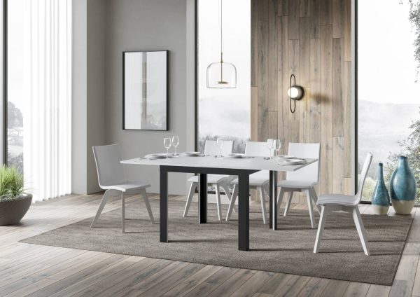 Tavolo Linea Libra Bianco Frassino 90x90 Allungato 90x180 telaio Antracite - immagine 3
