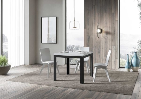 Tavolo Linea Libra Bianco Frassino 90x90 Allungato 90x180 telaio Antracite - immagine 2