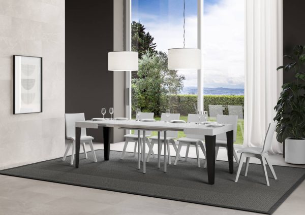 Tavolo Flame Allungabile piano Bianco Frassino 90x90 Allungato 246 telaio Antracite - immagine 3