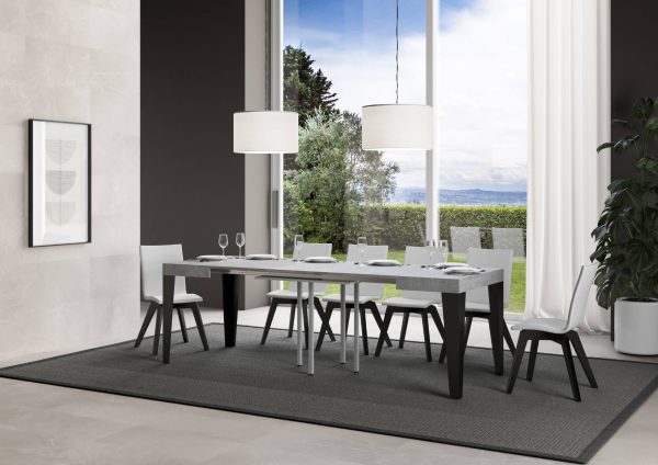 Tavolo Flame Allungabile piano Cemento 90x90 Allungato 246 telaio Antracite - immagine 3