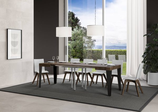 Tavolo Flame Allungabile piano Noce 90x90 telaio Allungato 246 Antracite - immagine 3