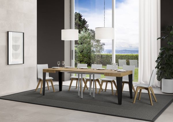 Tavolo Flame Allungabile piano Quercia Natura 90x90 Allungato 246 telaio Antracite - immagine 3