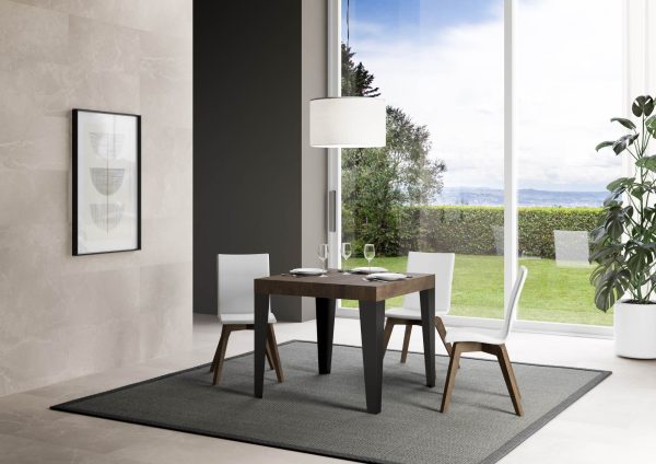 Tavolo Flame Allungabile piano Noce 90x90 telaio Allungato 246 Antracite - immagine 2