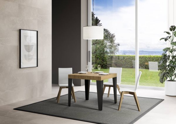 Tavolo Flame Allungabile piano Quercia Natura 90x90 Allungato 246 telaio Antracite - immagine 2
