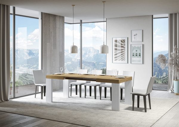 Tavolo Roxell Allungabile Piano Quercia Natura Gambe Bianco Frassino 90x130 Allungato 234 - immagine 3