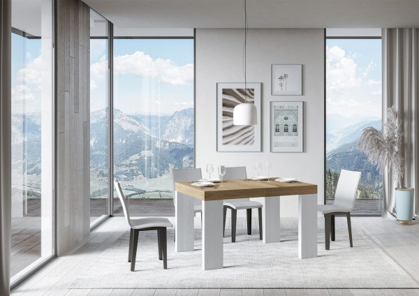 Tavolo Roxell Allungabile Piano Quercia Natura Gambe Bianco Frassino 90x130 Allungato 234 - immagine 2