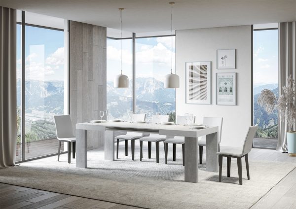 Tavolo Roxell Allungabile Piano Bianco Frassino Gambe Cemento 90x130 Allungato 234 - immagine 3
