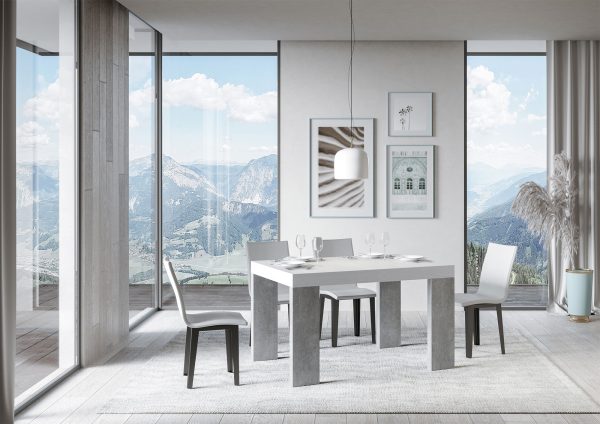 Tavolo Roxell Allungabile Piano Bianco Frassino Gambe Cemento 90x130 Allungato 234 - immagine 2