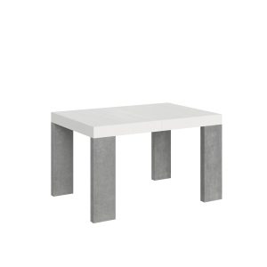 Tavolo Roxell Allungabile Piano Bianco Frassino Gambe Cemento 90x130 Allungato 234