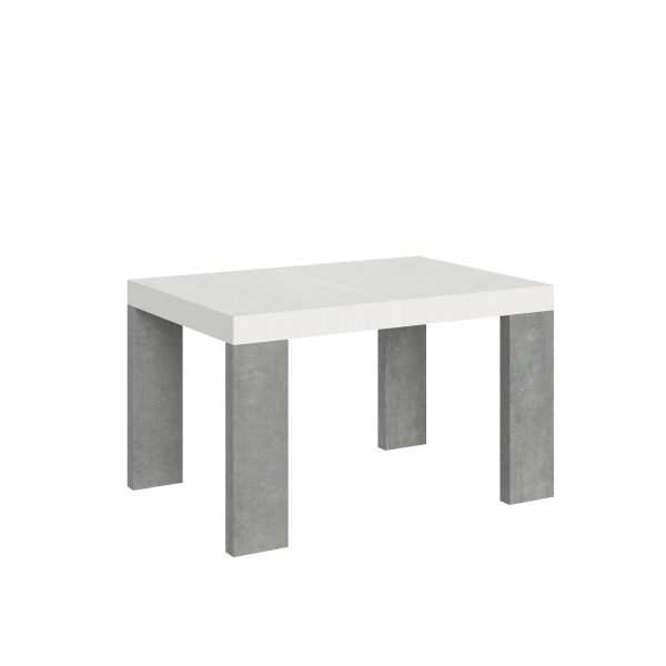 Tavolo Roxell Allungabile Piano Bianco Frassino Gambe Cemento 90x130 Allungato 234