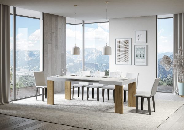 Tavolo Roxell Allungabile Piano Bianco Frassino Gambe Quercia Natura 90x130 Allungato 234 - immagine 3