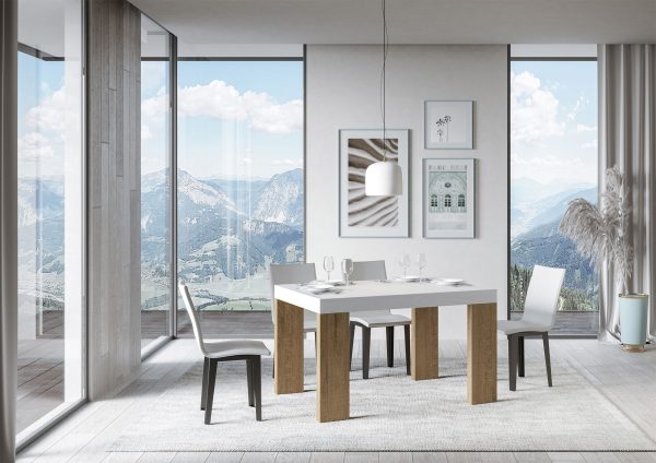 Tavolo Roxell Allungabile Piano Bianco Frassino Gambe Quercia Natura 90x130 Allungato 234 - immagine 2