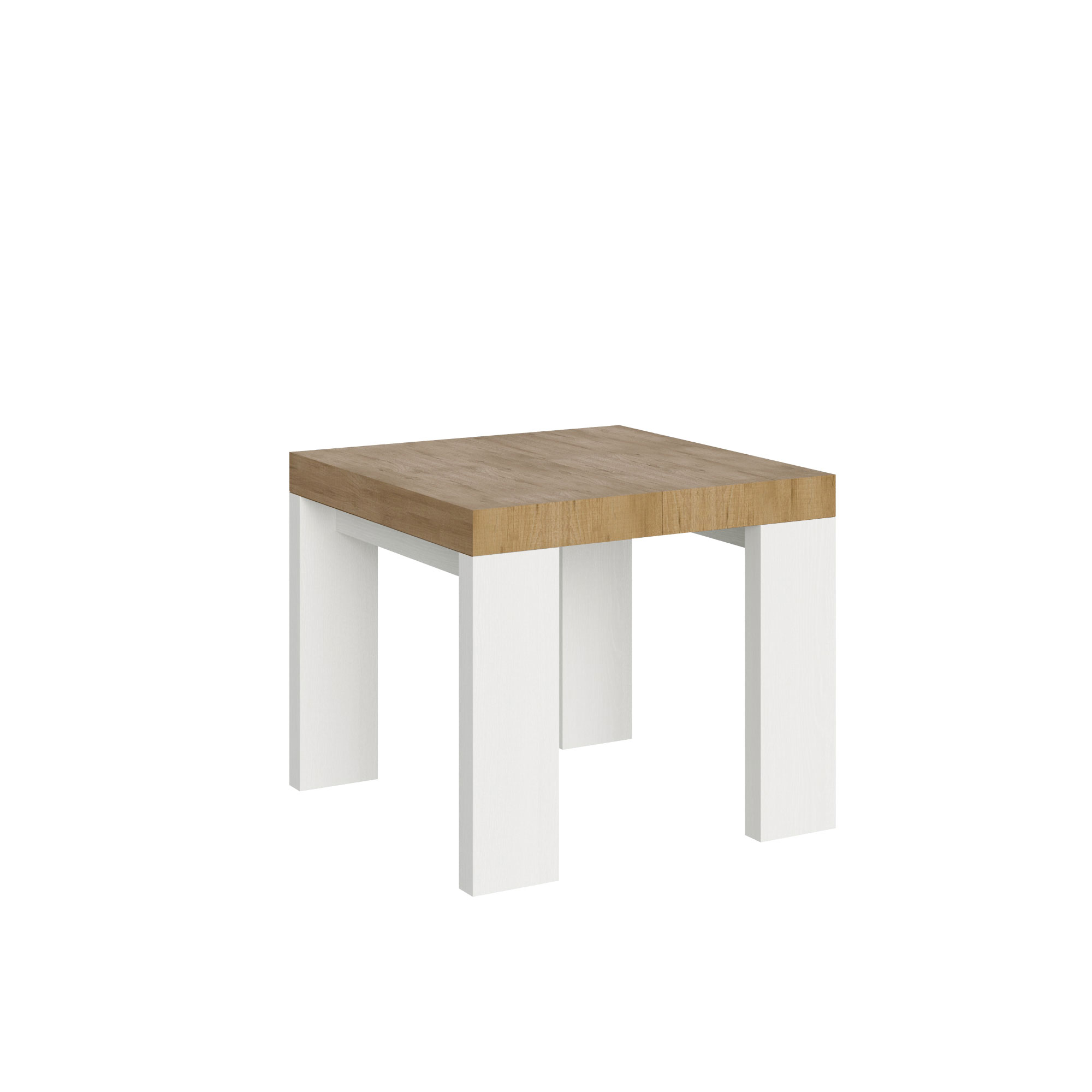 Itamoby Tavolo Roxell Mix Allungabile Piano Quercia Natura Gambe Bianco Frassino 90×90 Allungato 246