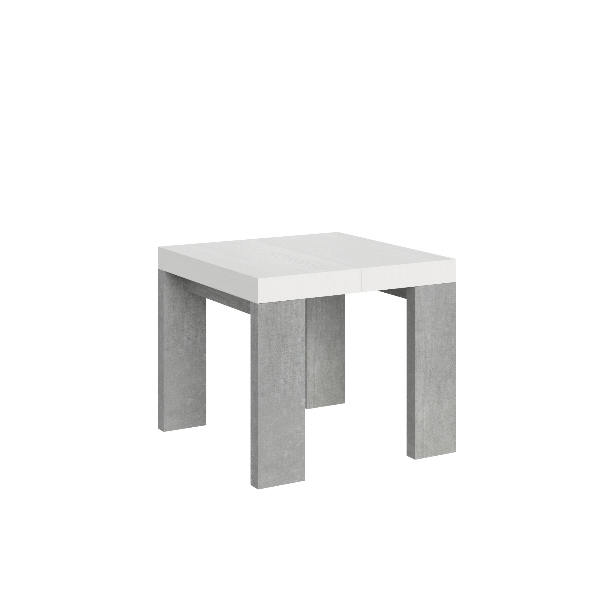 Itamoby Tavolo Roxell Mix Allungabile Piano Bianco Frassino Gambe Cemento 90×90 Allungato 246