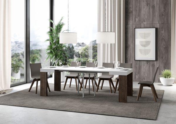 Tavolo Roxell Mix Allungabile Piano Bianco Frassino Gambe Noce 90x90 Allungato 246 - immagine 3