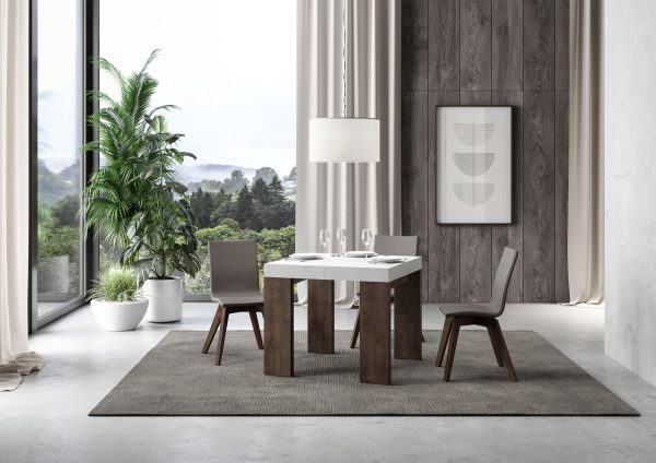 Tavolo Roxell Mix Allungabile Piano Bianco Frassino Gambe Noce 90x90 Allungato 246 - immagine 2